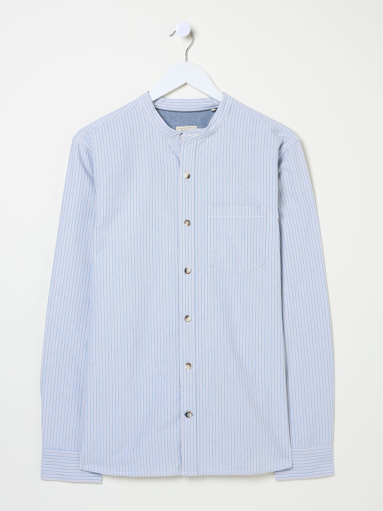 FatFace Light Natural Long Sleeve Stripe Grandad Shirt - Image 5 of 5