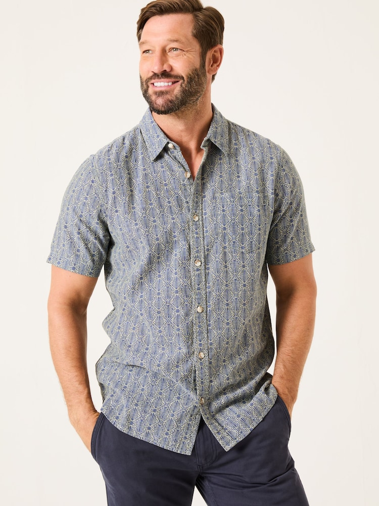 FatFace Blue Short Sleeve Deco Print Shirt - Image 1 of 9