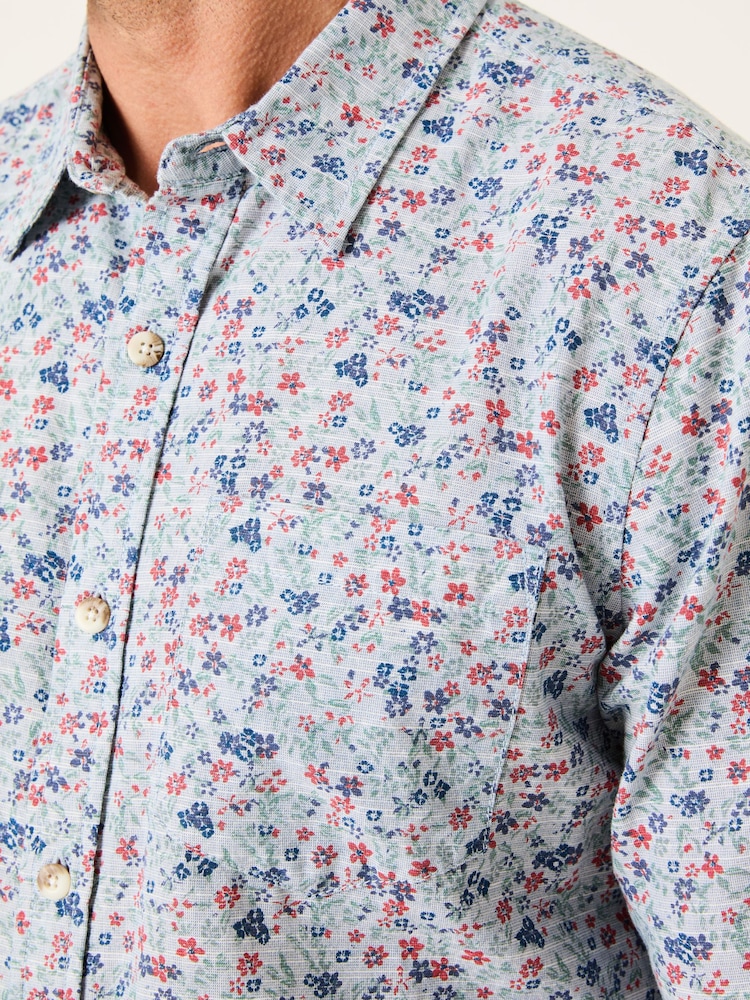 FatFace Mead Blue Long Sleeve Ditsy Print Shirt - Image 4 of 5