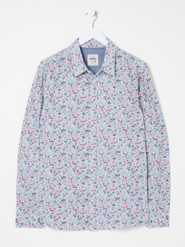 FatFace Mead Blue Long Sleeve Ditsy Print Shirt - Image 5 of 5