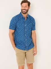 FatFace Blue Short Sleeve Geometric Print Shirt - Image 1 of 8