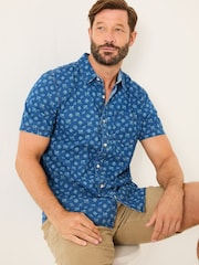 FatFace Blue Short Sleeve Geometric Print Shirt - Image 3 of 8