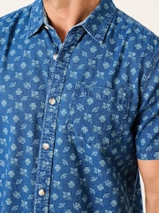 FatFace Blue Short Sleeve Geometric Print Shirt - Image 4 of 8
