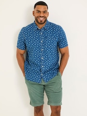 FatFace Blue Short Sleeve Geometric Print Shirt - Image 5 of 8