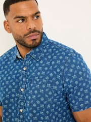 FatFace Blue Short Sleeve Geometric Print Shirt - Image 7 of 8
