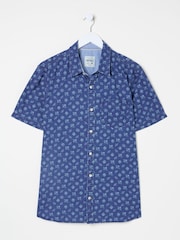 FatFace Blue Short Sleeve Geometric Print Shirt - Image 8 of 8