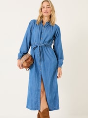FatFace Blue Denim Abi Denim 100% Cotton Midi Dress - Image 1 of 9