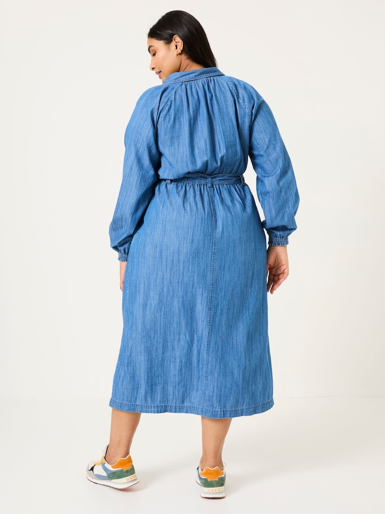 FatFace Blue Denim Abi Denim 100% Cotton Midi Dress - Image 4 of 9
