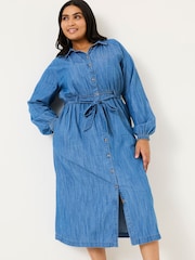 FatFace Blue Denim Abi Denim 100% Cotton Midi Dress - Image 7 of 9