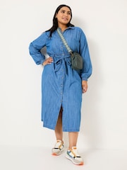 FatFace Blue Denim Abi Denim 100% Cotton Midi Dress - Image 8 of 9