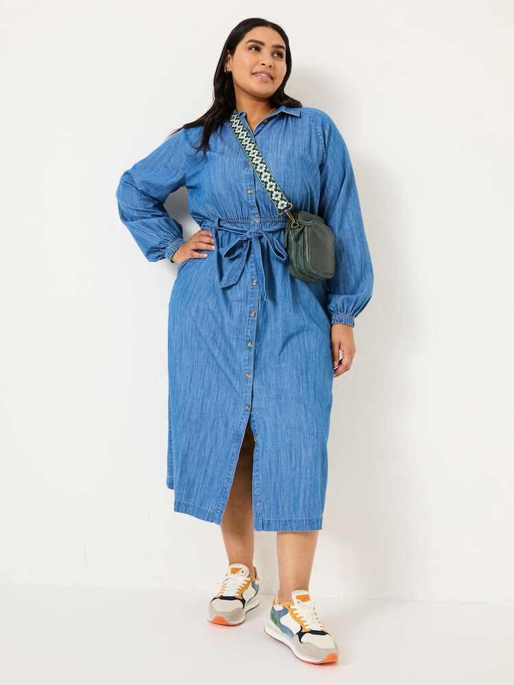FatFace Blue Denim Abi Denim 100% Cotton Midi Dress - Image 8 of 9