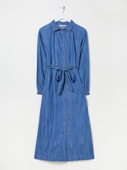FatFace Blue Denim Abi Denim 100% Cotton Midi Dress - Image 9 of 9