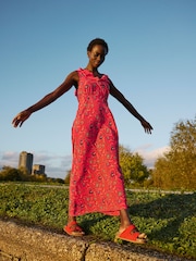 FatFace Ali Burnt Orange Utopia Paisley Frill Midi Dress - Image 1 of 10