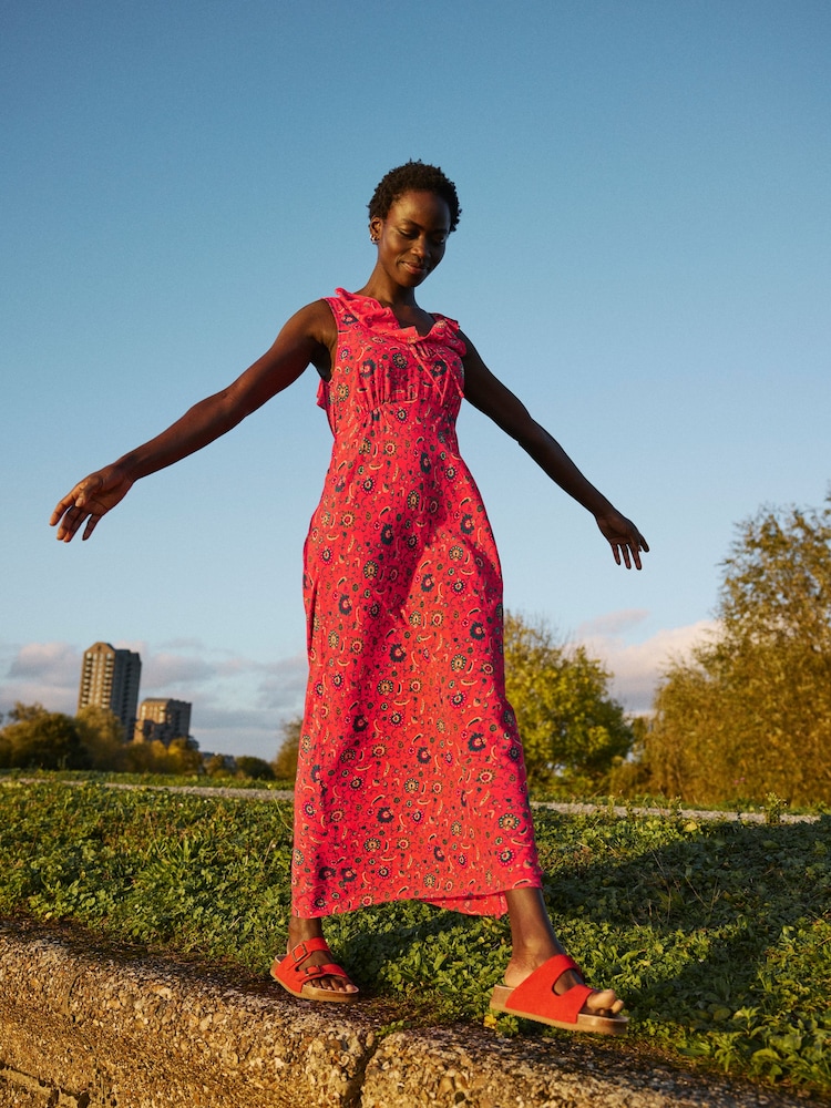 FatFace Ali Burnt Orange Utopia Paisley Frill Midi Dress - Image 1 of 10