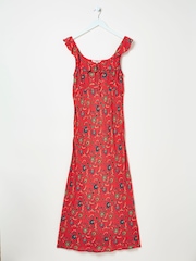 FatFace Ali Burnt Orange Utopia Paisley Frill Midi Dress - Image 10 of 10