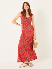 FatFace Ali Burnt Orange Utopia Paisley Frill Midi Dress - Image 2 of 10