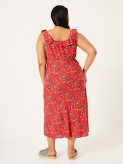 FatFace Ali Burnt Orange Utopia Paisley Frill Midi Dress - Image 5 of 10