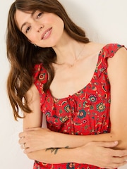 FatFace Ali Burnt Orange Utopia Paisley Frill Midi Dress - Image 7 of 10