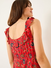 FatFace Ali Burnt Orange Utopia Paisley Frill Midi Dress - Image 8 of 10