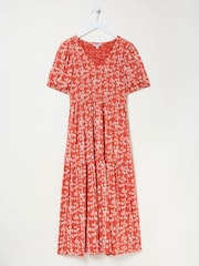 FatFace Danielle Burnt Orange Painted Bloom Midi Dress - Image 10 of 10