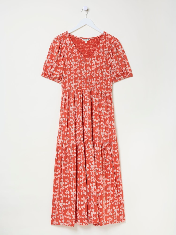 FatFace Danielle Burnt Orange Painted Bloom Midi Dress - Image 10 of 10