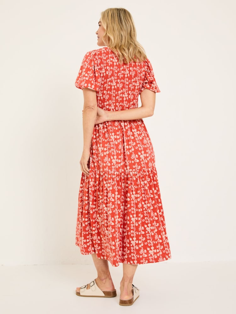 FatFace Danielle Burnt Orange Painted Bloom Midi Dress - Image 2 of 10