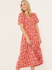 FatFace Danielle Burnt Orange Painted Bloom Midi Dress - Image 3 of 10