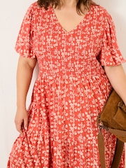 FatFace Danielle Burnt Orange Painted Bloom Midi Dress - Image 6 of 10