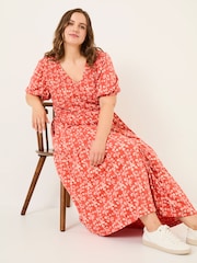 FatFace Danielle Burnt Orange Painted Bloom Midi Dress - Image 7 of 10