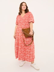 FatFace Danielle Burnt Orange Painted Bloom Midi Dress - Image 9 of 10