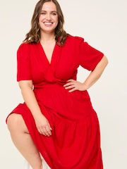 FatFace Bright Red Gigi Midi Dress - Image 7 of 9