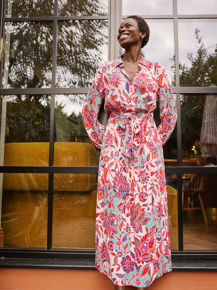 FatFace Scheana Pink Floral Midi Dress - Image 1 of 6