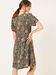 FatFace Nell Black Floral Short Sleeve V-Neck Midi Dress - Image 2 of 5