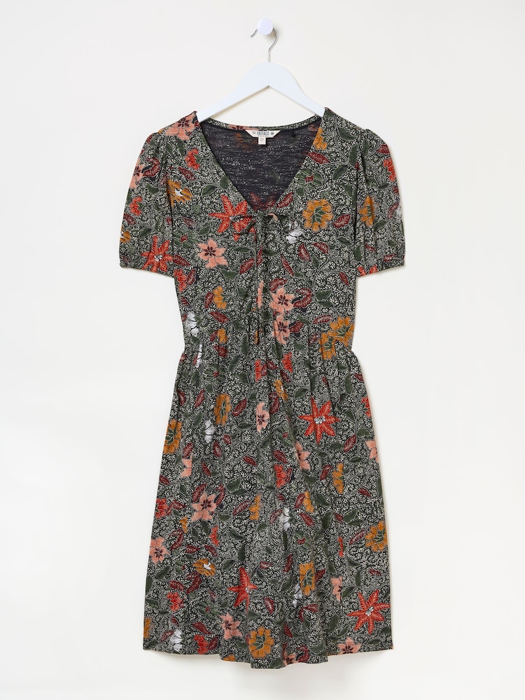 FatFace Nell Black Floral Short Sleeve V-Neck Midi Dress - Image 5 of 5