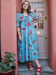 FatFace Bright Blue 100% Cotton Frankie Maxi Dress - Image 1 of 13