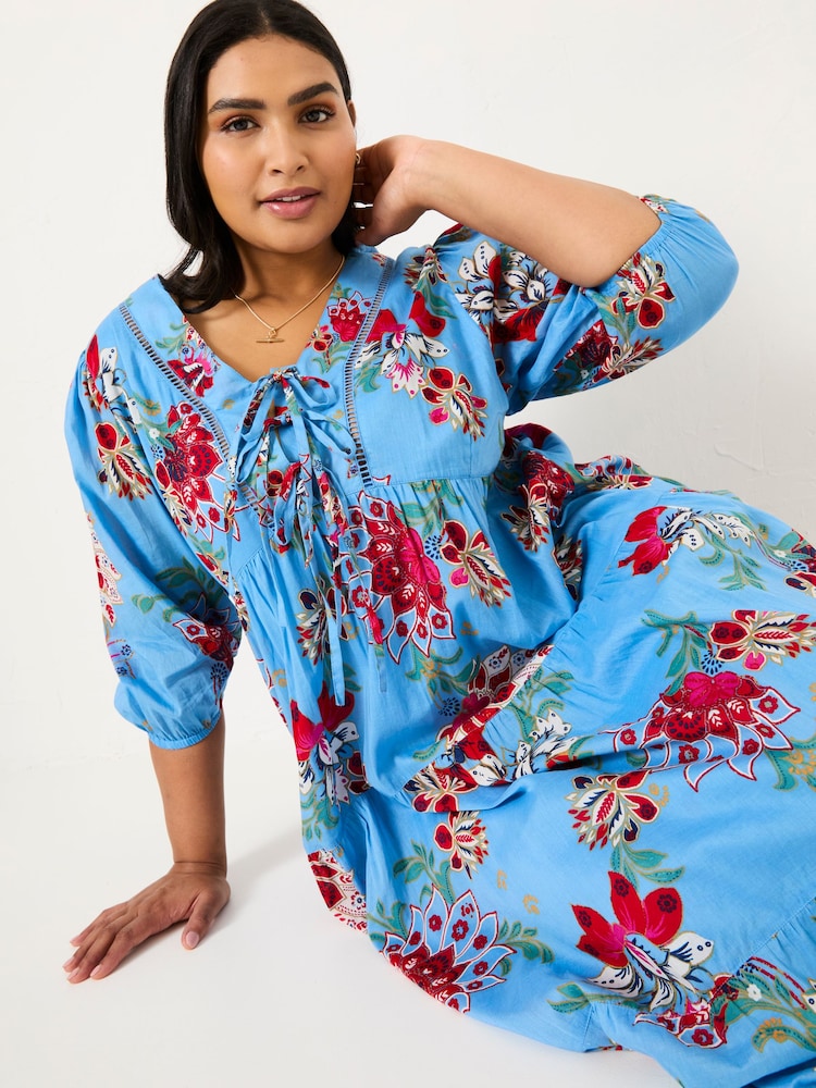 FatFace Frankie Bright Blue Balinese Floral 100% Cotton Maxi Dress - Image 10 of 13
