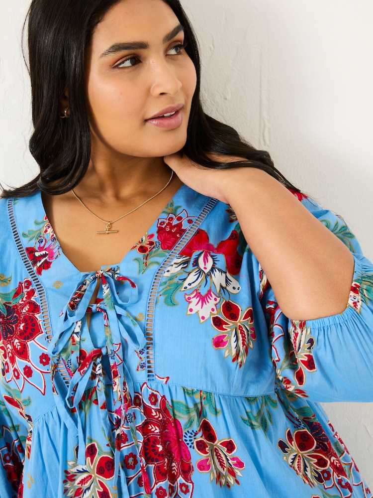 FatFace Frankie Bright Blue Balinese Floral 100% Cotton Maxi Dress - Image 11 of 13