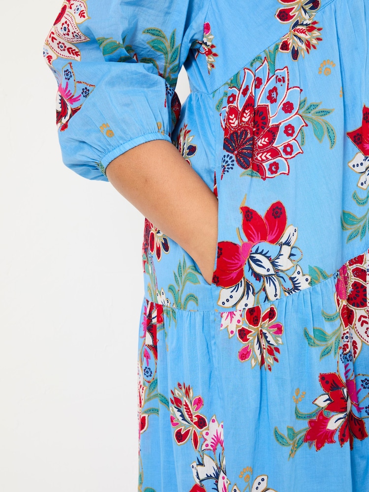 FatFace Frankie Bright Blue Balinese Floral 100% Cotton Maxi Dress - Image 12 of 13