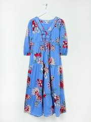 FatFace Bright Blue 100% Cotton Frankie Maxi Dress - Image 13 of 13