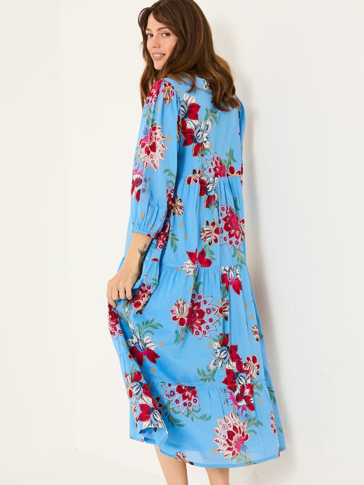 FatFace Frankie Bright Blue Balinese Floral 100% Cotton Maxi Dress - Image 3 of 13