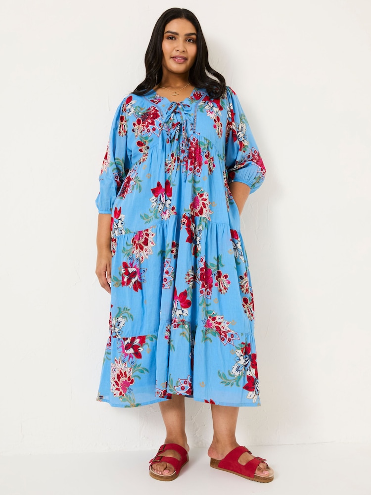 FatFace Frankie Bright Blue Balinese Floral 100% Cotton Maxi Dress - Image 7 of 13