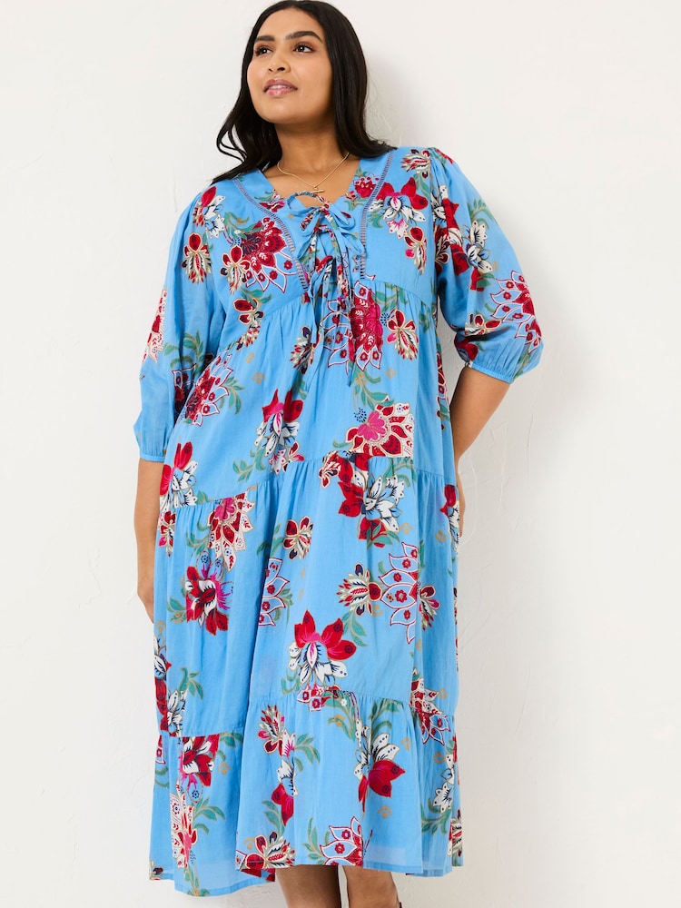 FatFace Frankie Bright Blue Balinese Floral 100% Cotton Maxi Dress - Image 9 of 13