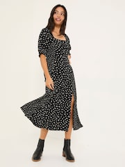 Black Bloom Polka Dot Midi Dress - Image 1 of 9