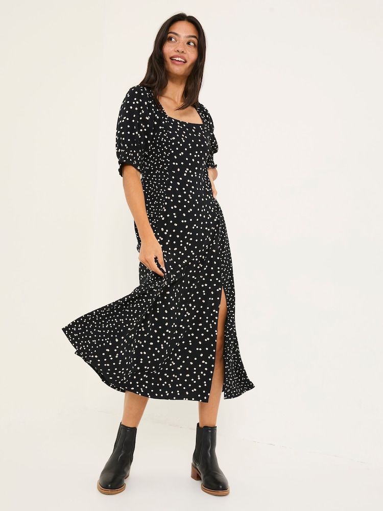 Black Bloom Polka Dot Midi Dress - Image 1 of 9