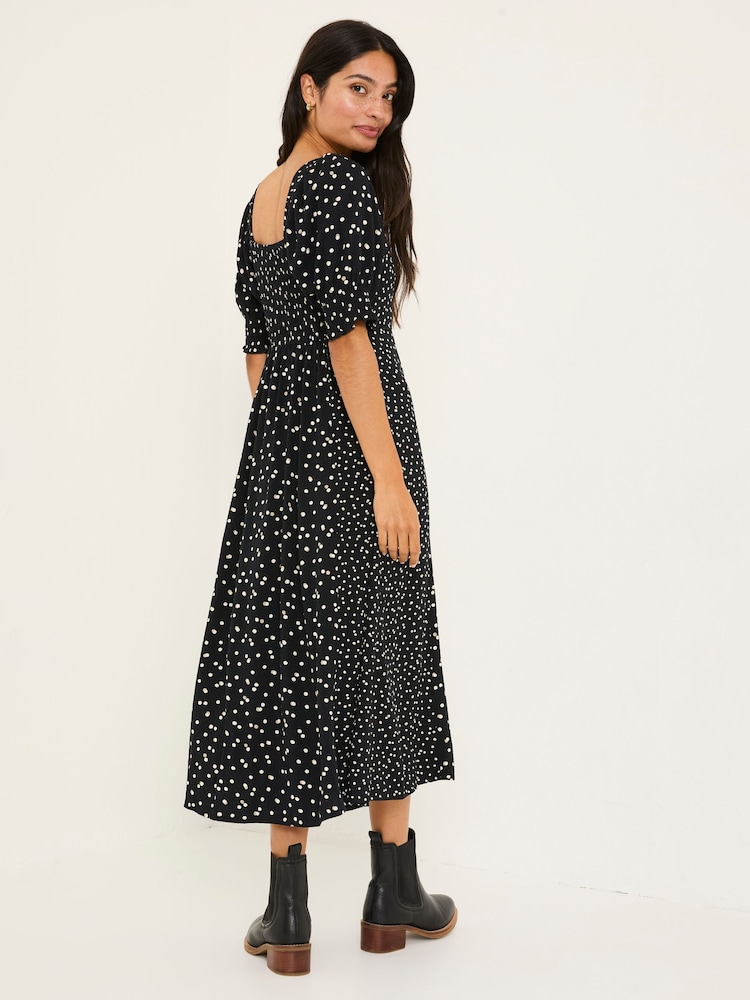 Black Bloom Polka Dot Midi Dress - Image 2 of 9