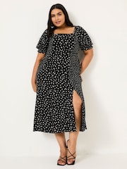 Black Bloom Polka Dot Midi Dress - Image 5 of 9