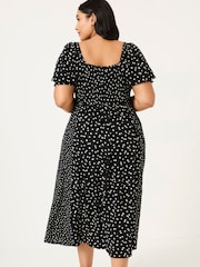Black Bloom Polka Dot Midi Dress - Image 6 of 9
