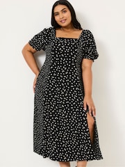 Black Bloom Polka Dot Midi Dress - Image 7 of 9