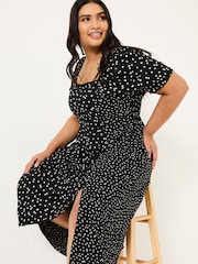 Black Bloom Polka Dot Midi Dress - Image 8 of 9