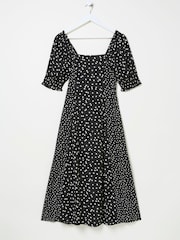 Black Bloom Polka Dot Midi Dress - Image 9 of 9